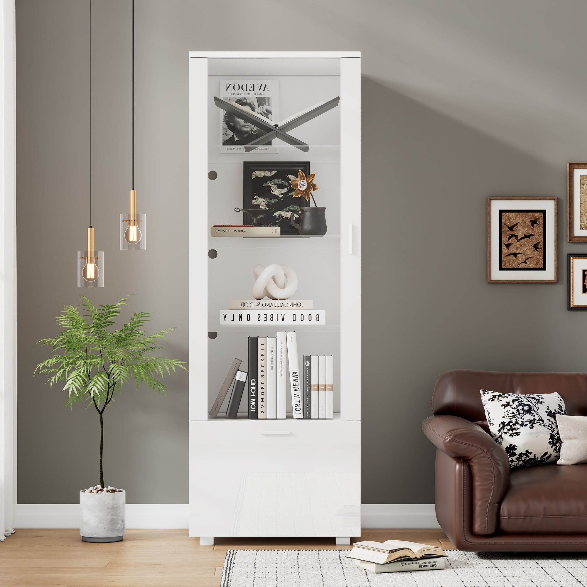 Display Cabinet with LED Lighting and Acrylic Doors, White High Gloss