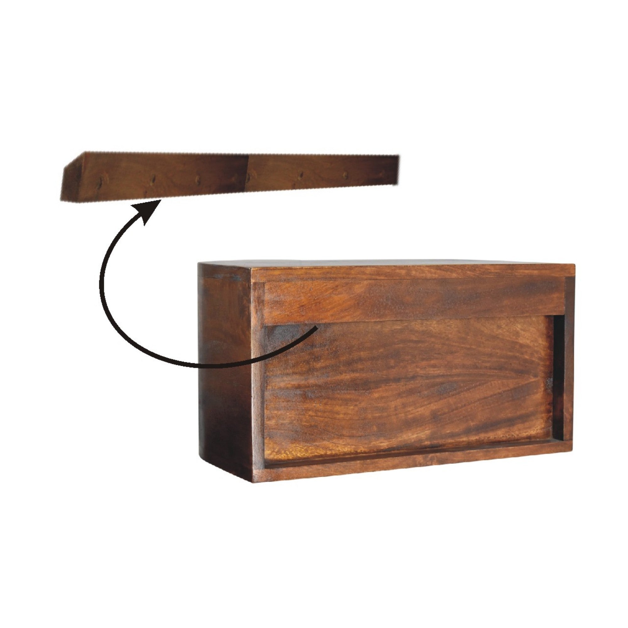 Solid Wood Lunar Floating Bedside, 2 Drawers, Dark Brown