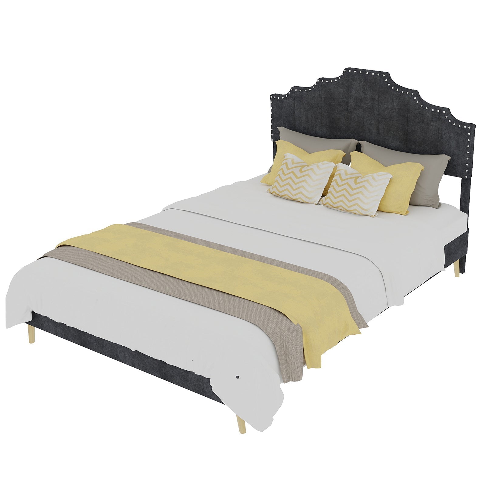 Soft Bed 140x200cm Modern Minimalist Comfortable Headboard Low Box Frame Gray