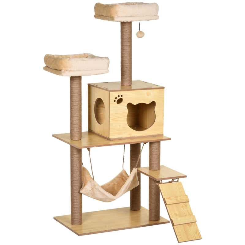 Cat Tree, 130cm Multi-Level Plush Cat Tower with Scratching Posts, Perches, House, Hammock
