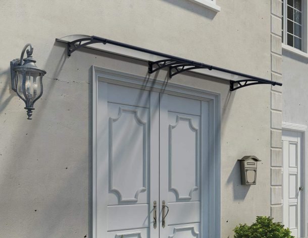 Altair 3 ft. x 9 ft. Door Awning Kit - Grey Structure & Clear Panels - Rathwood Store