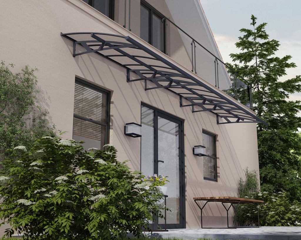 Amsterdam 5 ft. x 21 ft. Door Awning Kit - Grey Structure & clear Panels - Rathwood Store