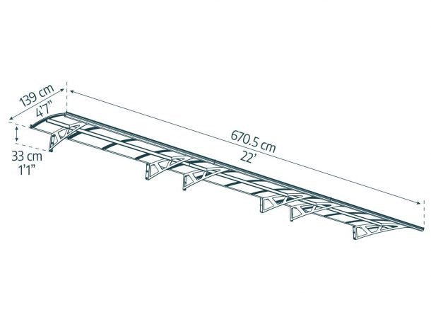 Amsterdam 5 ft. x 21 ft. Door Awning Kit - Grey Structure & clear Panels - Rathwood Store