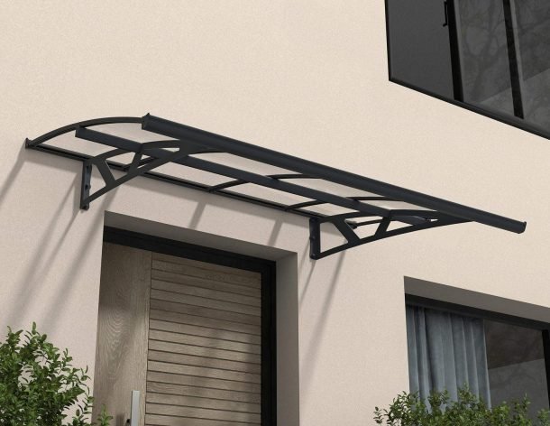 Amsterdam 5 ft. x 7 ft. Door Awning Kit - Grey Structure & clear Panels - Rathwood Store