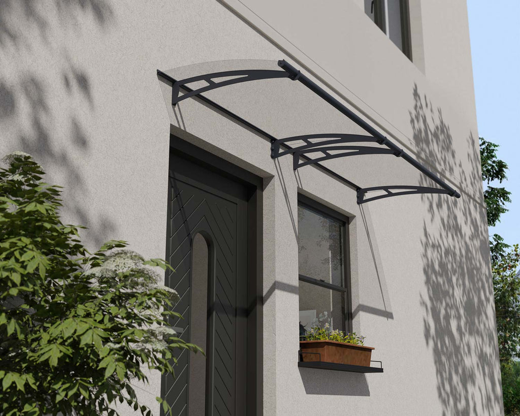 Aquila 3 ft. x 10 ft. Door Awning Kit - Grey Structure & Clear Panels - Rathwood Store