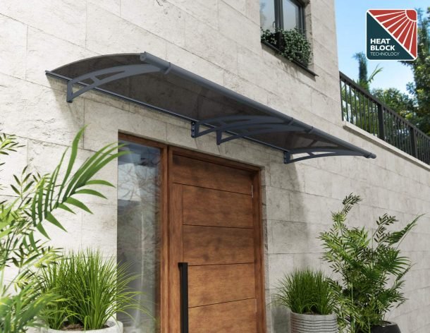 Aquila 3 ft. x 10 ft. Door Awning Kit - Grey Structure & Clear Panels - Rathwood Store