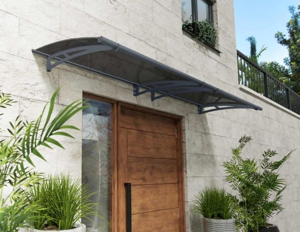 Aquila 3 ft. x 10 ft. Door Awning Kit - Grey Structure & Clear Panels - Rathwood Store