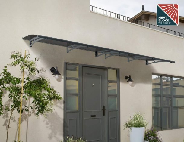 Aquila 3 ft. x 14 ft. Door Awning Kit - Grey Structure & Clear Panels - Rathwood Store