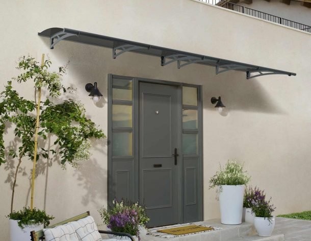 Aquila 3 ft. x 14 ft. Door Awning Kit - Grey Structure & Clear Panels - Rathwood Store
