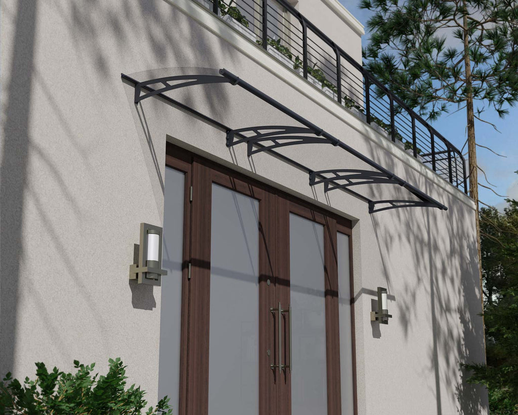 Aquila 3 ft. x 15 ft. Door Awning Kit - Grey Structure & Clear Panels - Rathwood Store