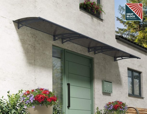 Aquila 3 ft. x 15 ft. Door Awning Kit - Grey Structure & Clear Panels - Rathwood Store