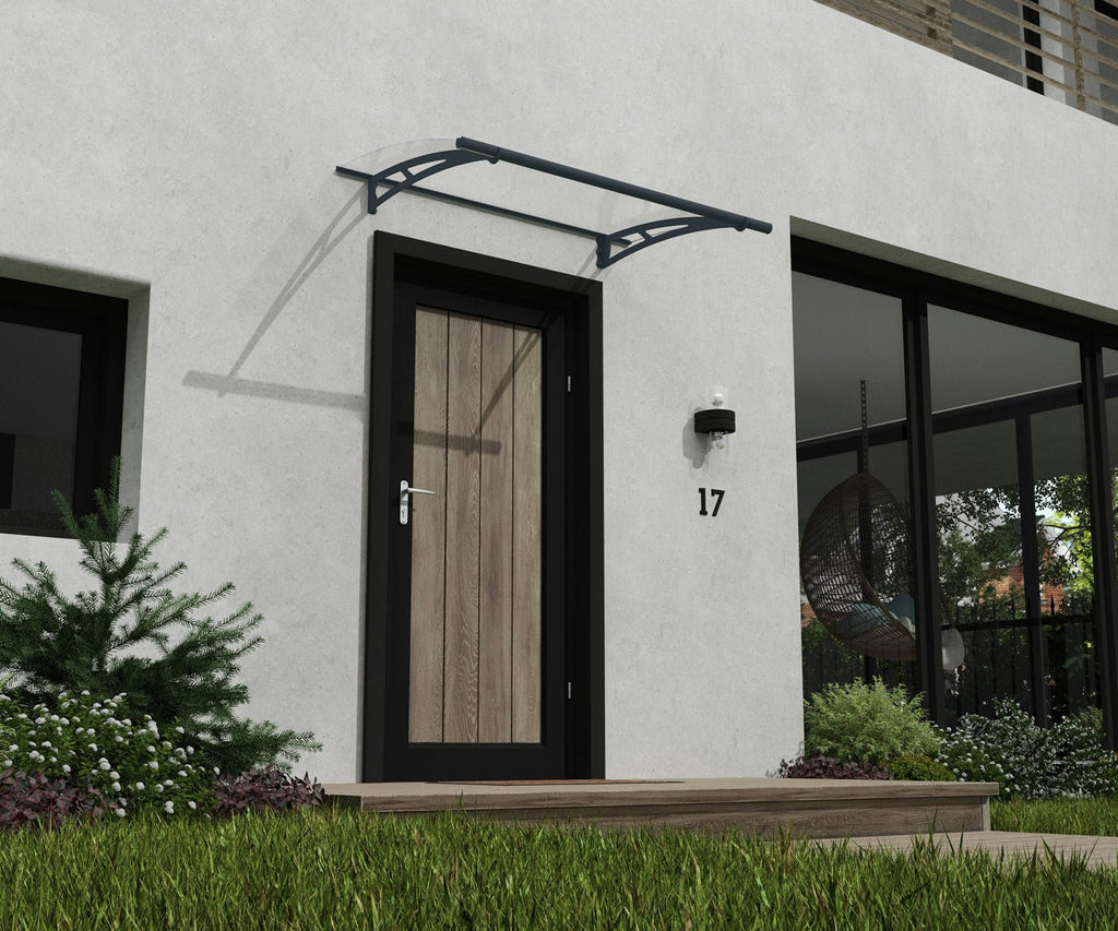 Aquila 3 ft. x 5 ft. Door Awning Kit - Grey Structure & Clear Panels - Rathwood Store