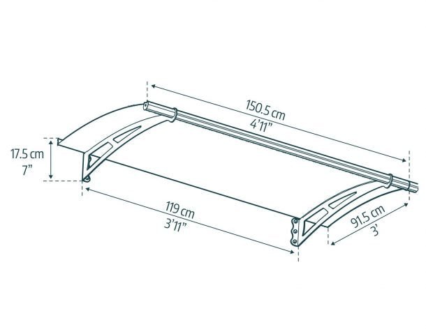 Aquila 3 ft. x 5 ft. Door Awning Kit - Grey Structure & Clear Panels - Rathwood Store