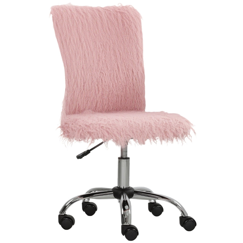 Plush Office Desk Chair Armless Swivel Adjustable Height Pink