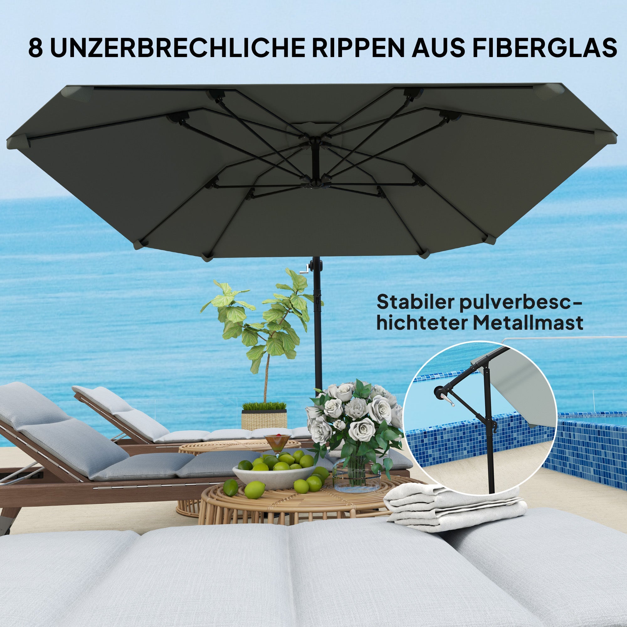 Aluminum Cantilever Parasol Ø 260 cm Waterproof Tiltable Dark Grey