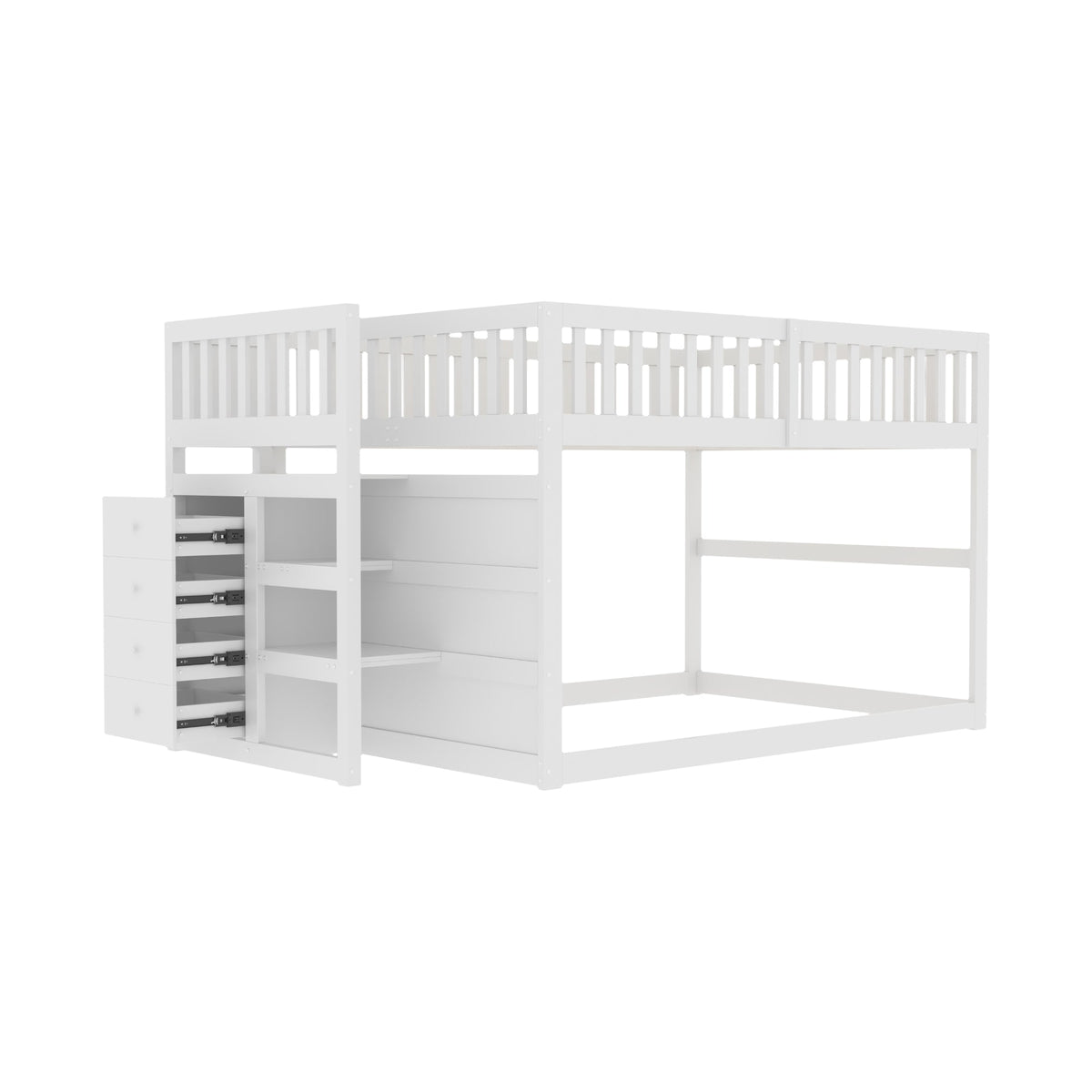 Wooden Bunk Bed with Ladder, Storage Drawers & Space-Saving Design, White