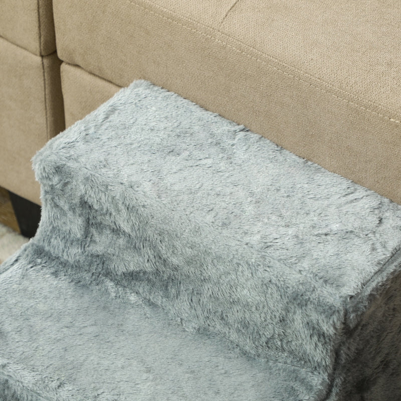 Three-Step Dog Stairs, Washable Plush Cover, High Bed Sofa - Light Grey