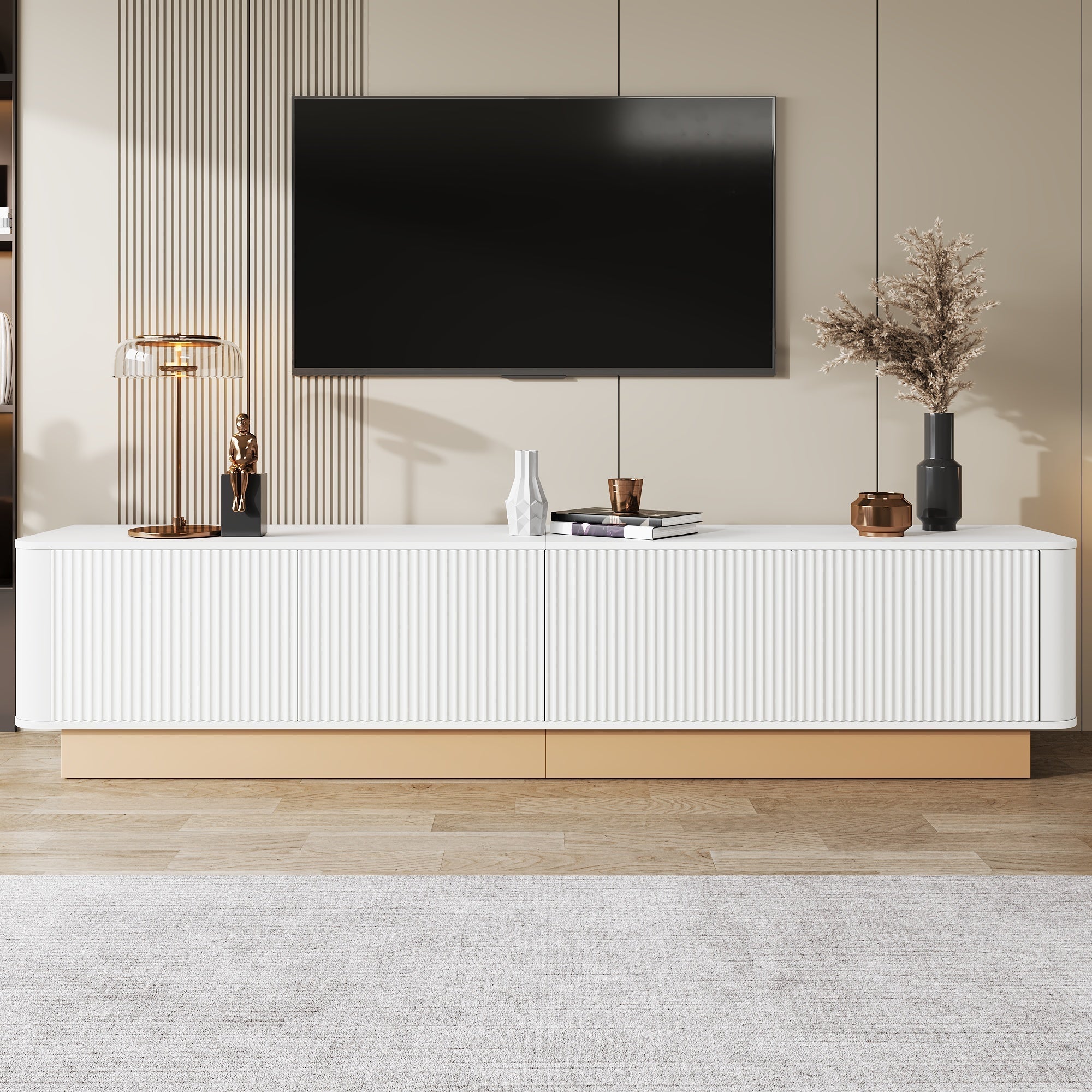 200 cm TV Lowboard, 4 Doors and Adjustable Shelves, MDF material