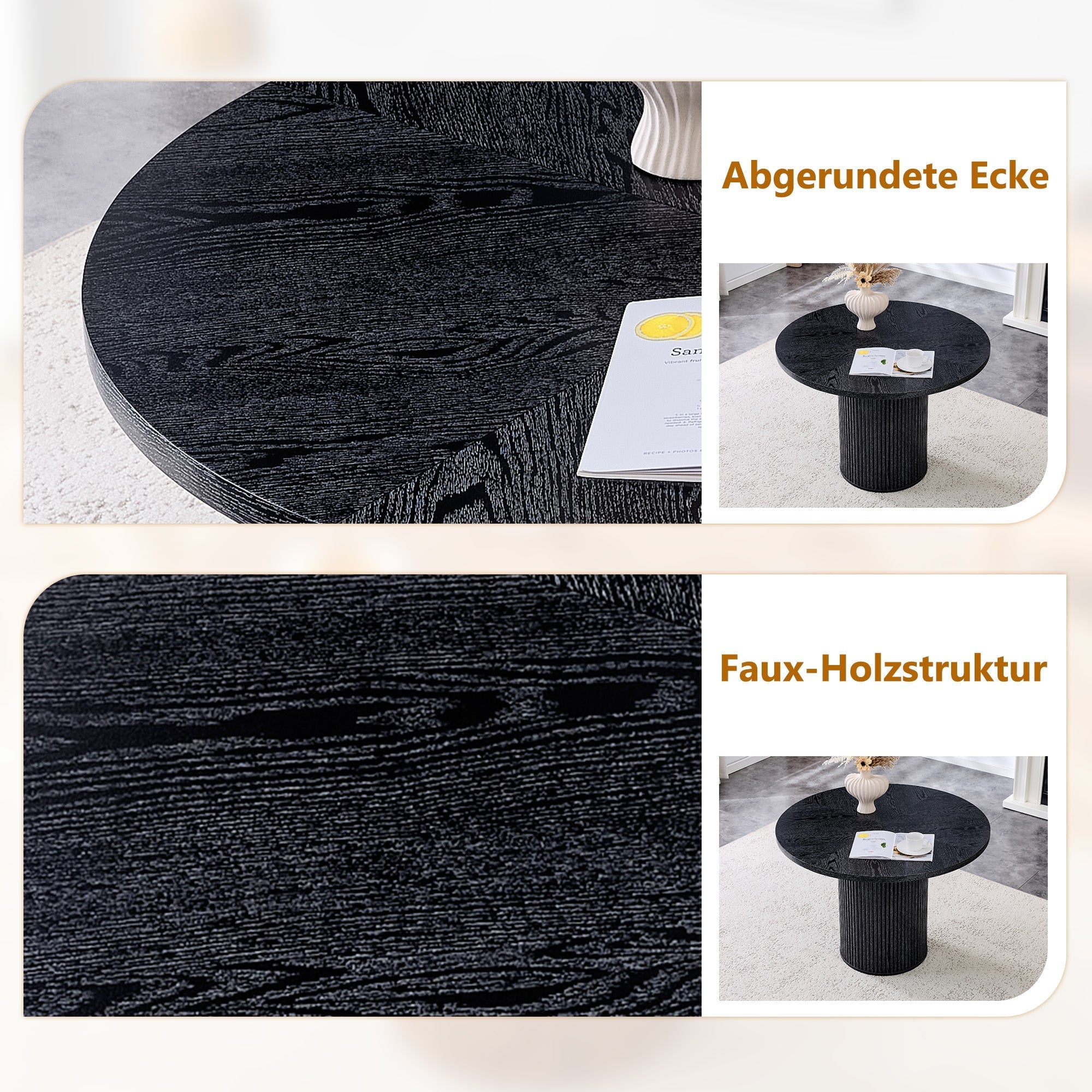 Round Dining Table 100cm 4-6 Seater Storage Base - Black MDF