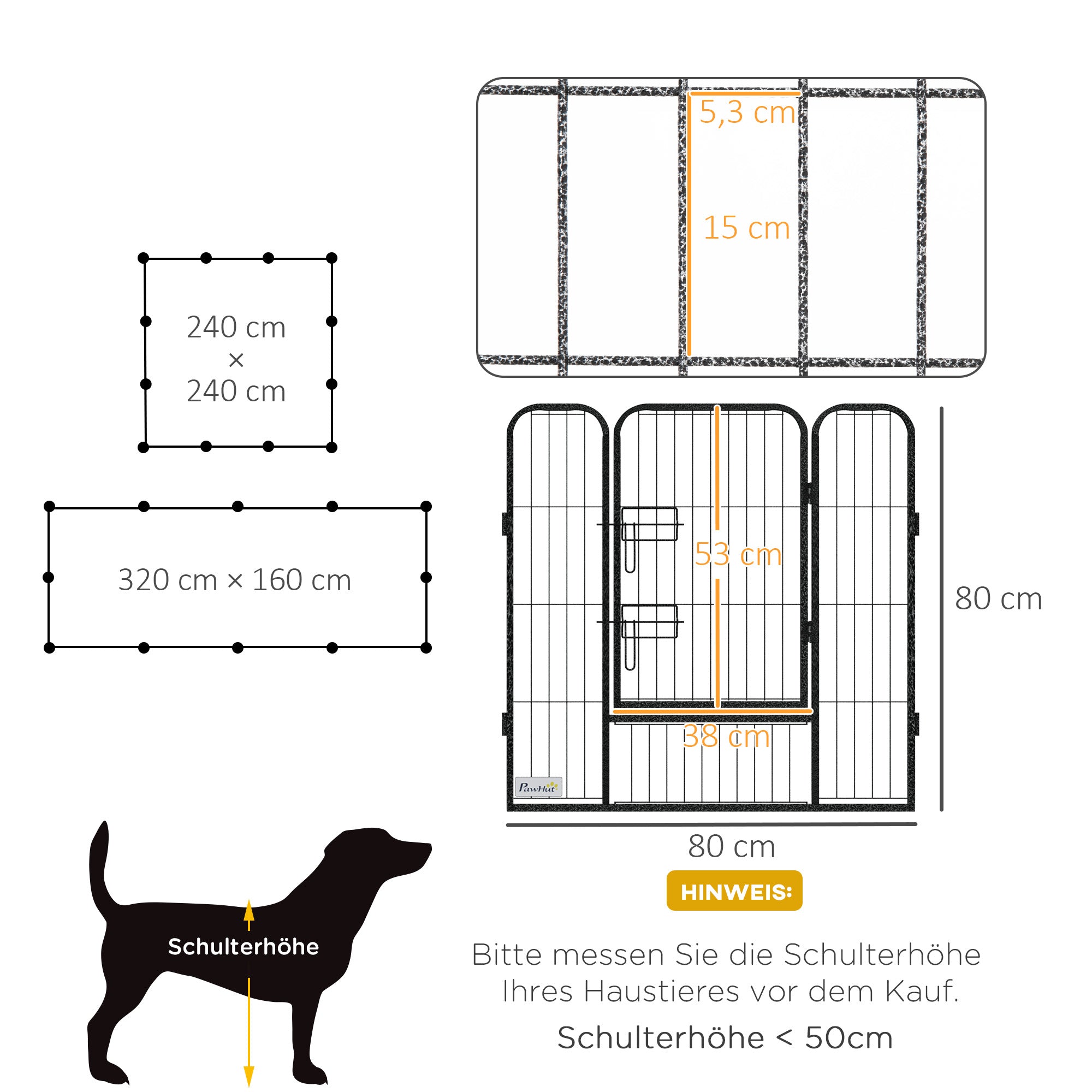 Puppy Playpen 12-Piece, 80cm High, Steel, Gray