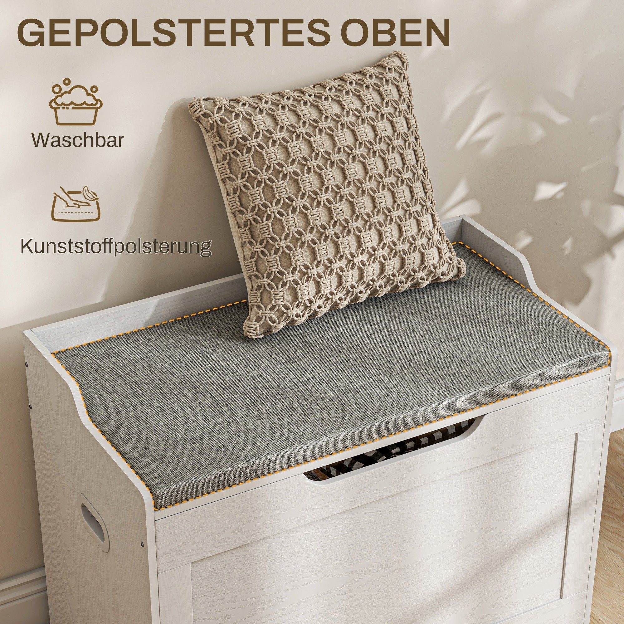 Storage Chest 103L Storage Bench Removable Seat Cushion, White