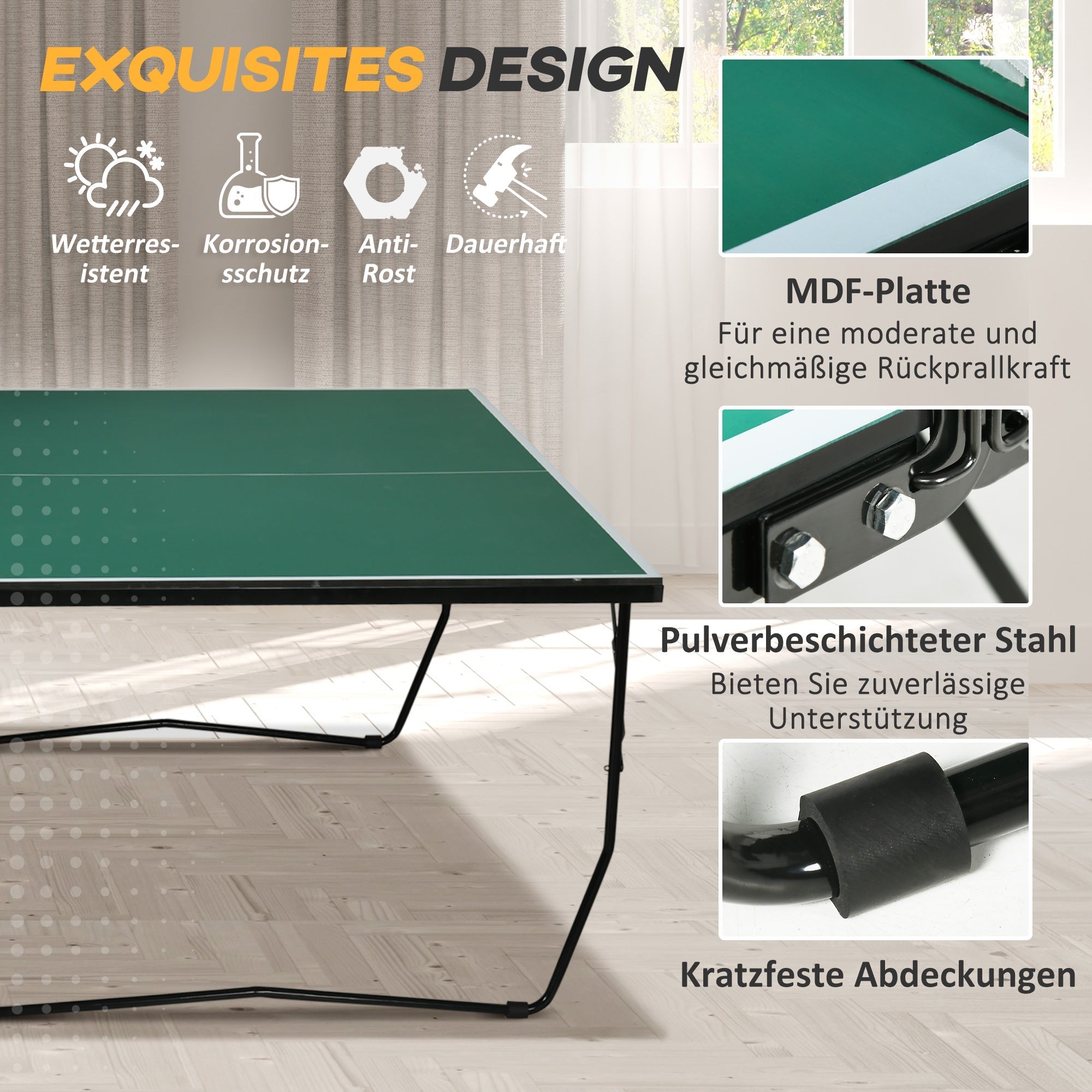 Table Tennis Table, Foldable with Wheels & Set, Steel Green