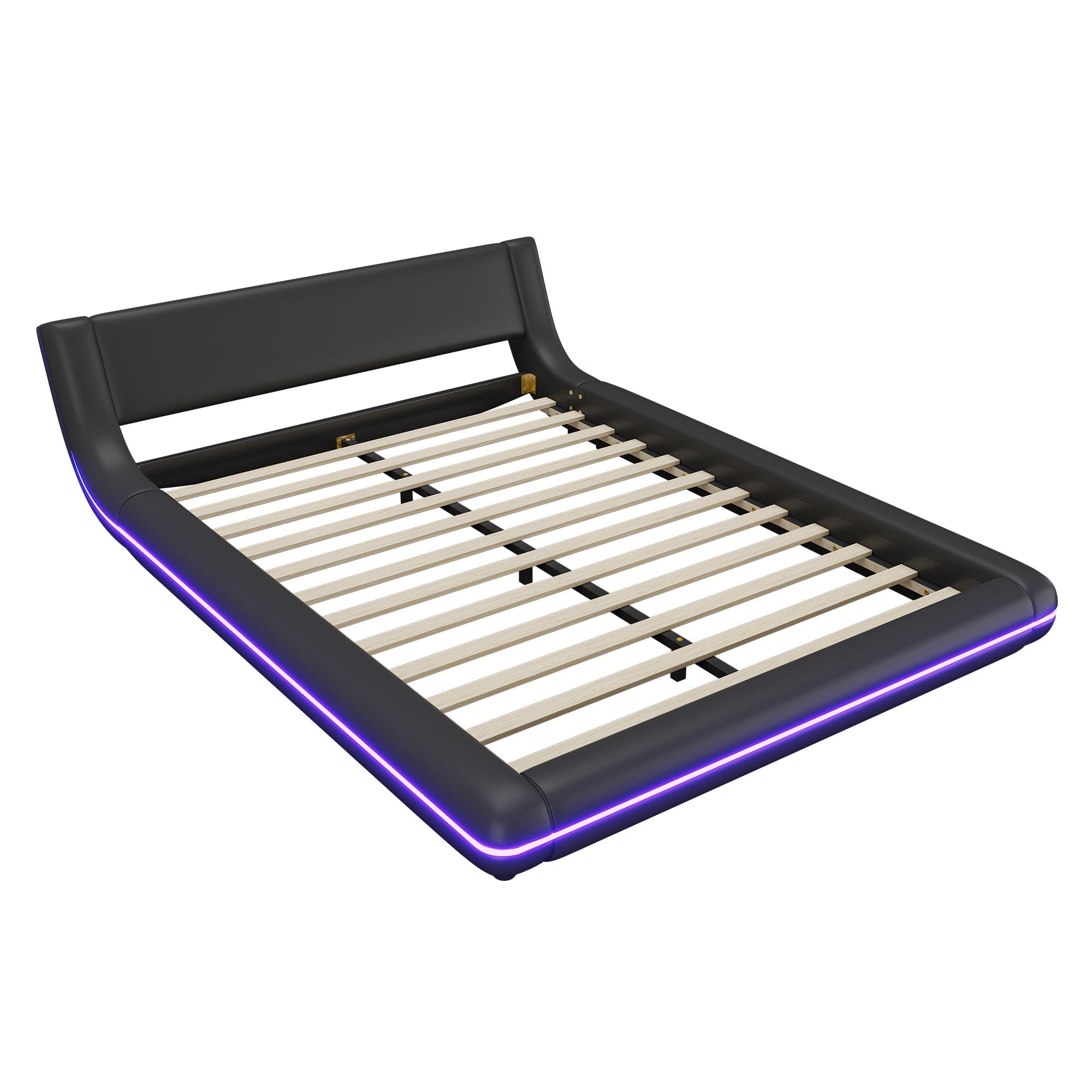 Floor Bed 140x200cm LED Ambient Light - PU Black