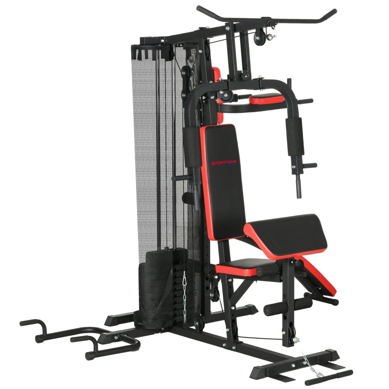 SPORTNOW Multi Gym Workout Station, 65kg Weight Stack, Sit Up Bench, Push Up Stand, Dip Station