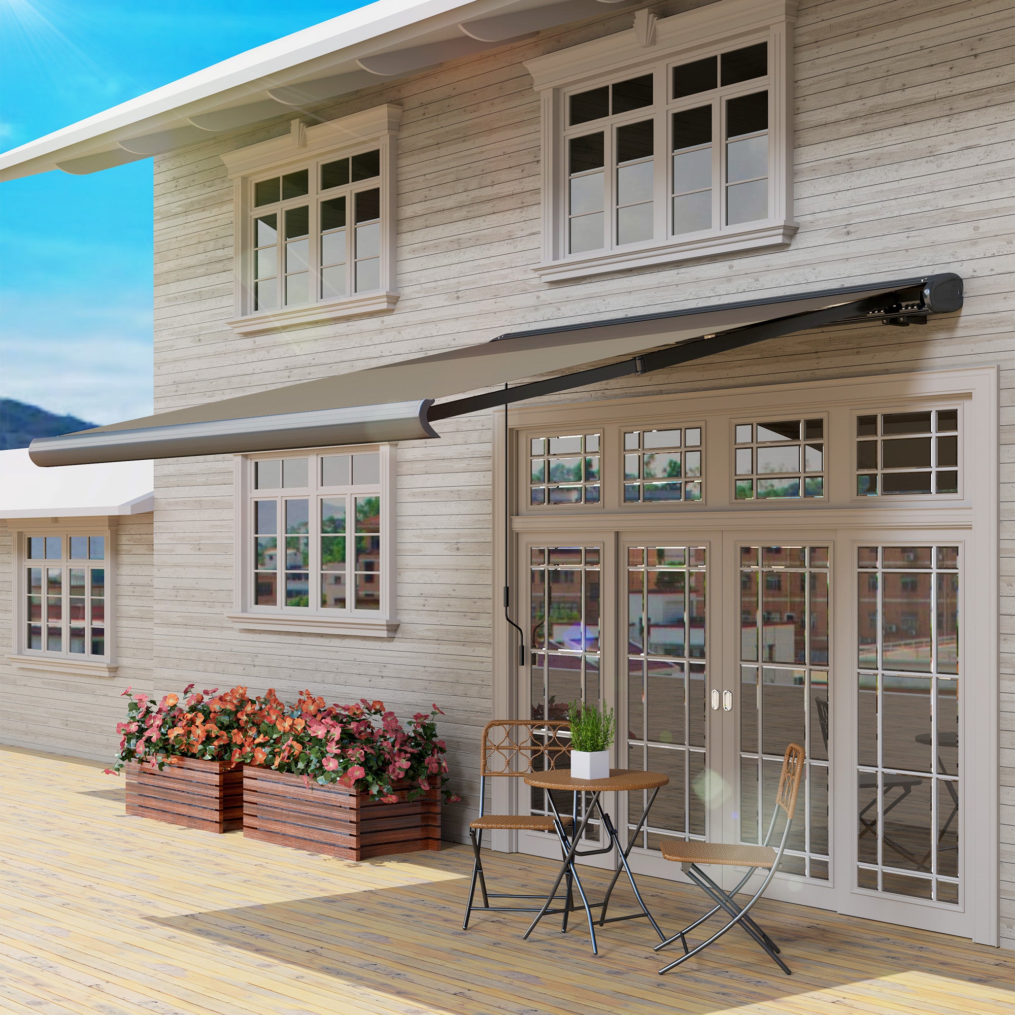 3 x 2.5 m Electric Awning, Remote Controlled Retractable UV50+ Sun Shade, Light Grey Polyester