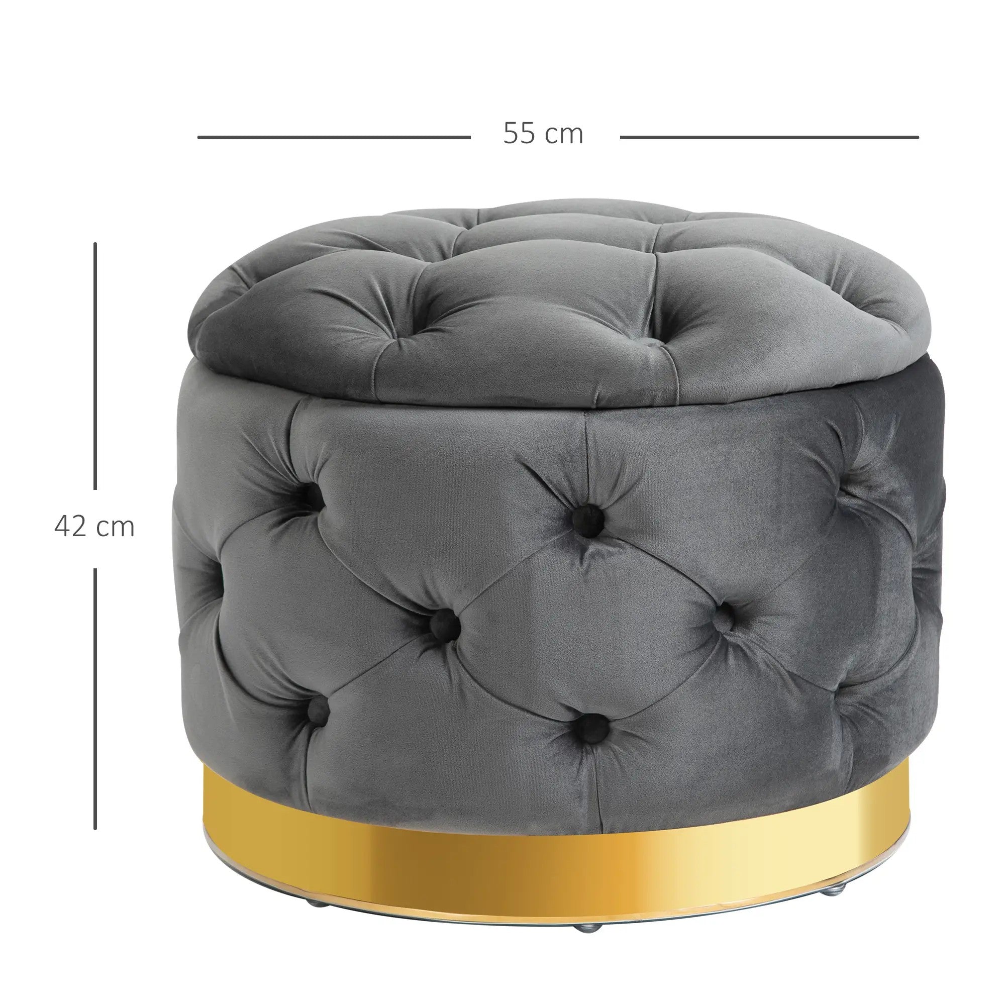 Vintage stool with storage, upholstered, charcoal gray