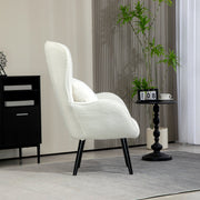 Armchair Lounge Chair, Padded Teddy with Lumbar Cushion, Wooden Legs, White