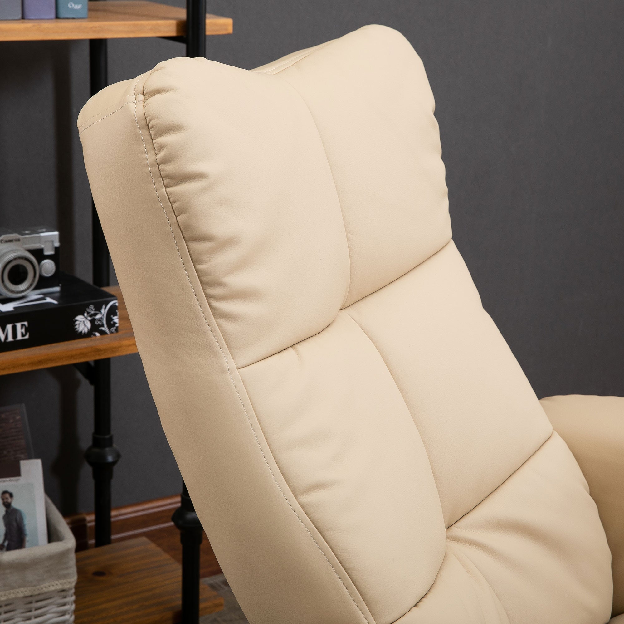 Reclining Massage Chair with Footstool, Storage, 145° Tilt, Polyester Cream White