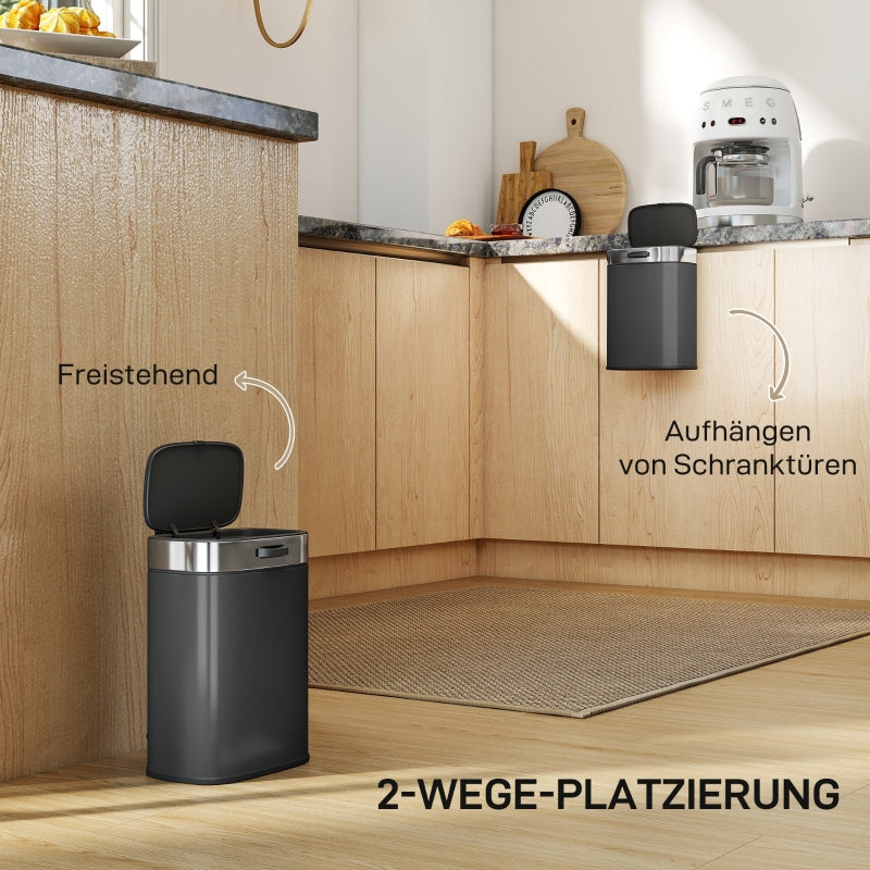 Kitchen Waste Bin Stay-Open Lid Inner Bucket - Black
