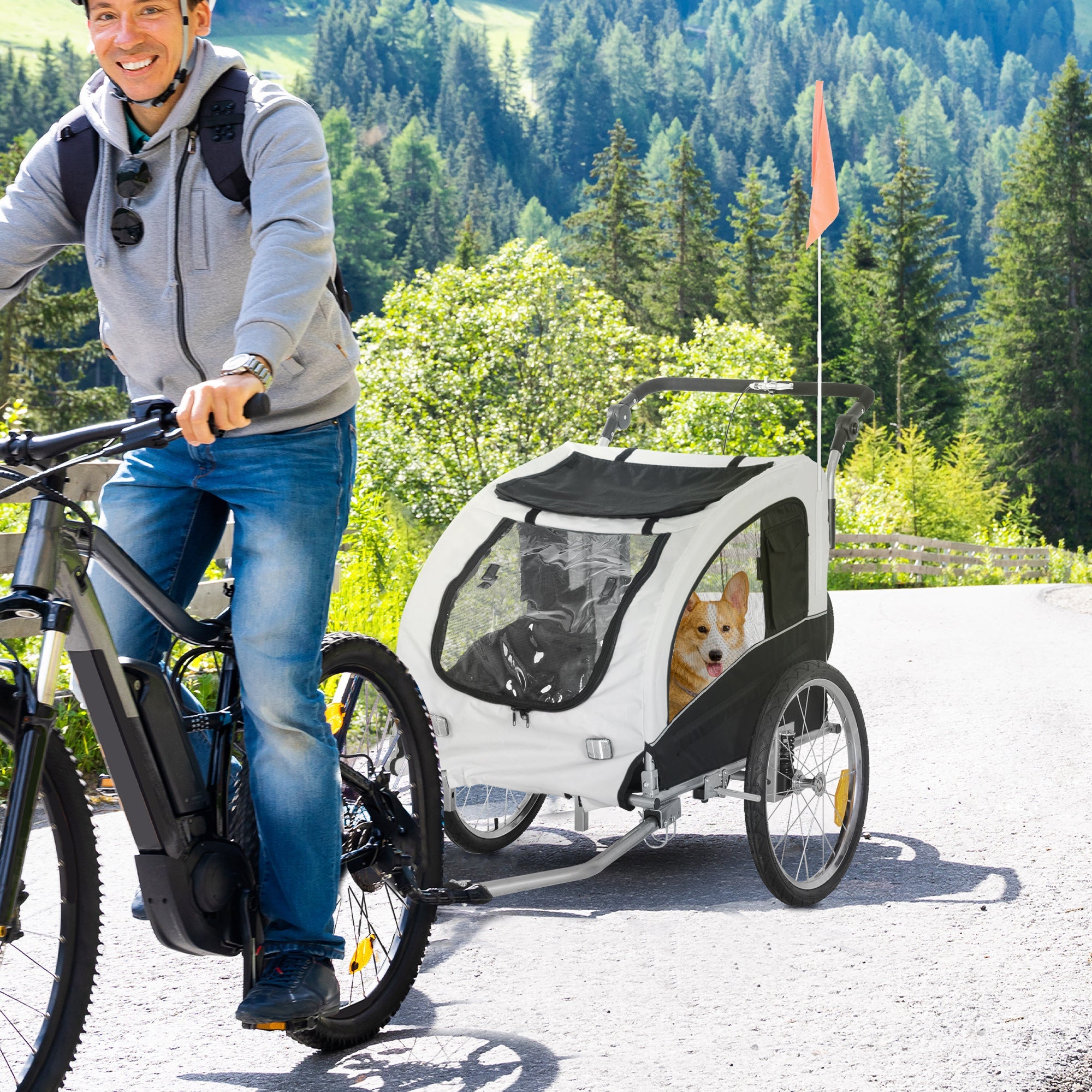 Dog Trailer Jogger Bicycle Trailer, 155 x 83 x 108 cm, White+Black