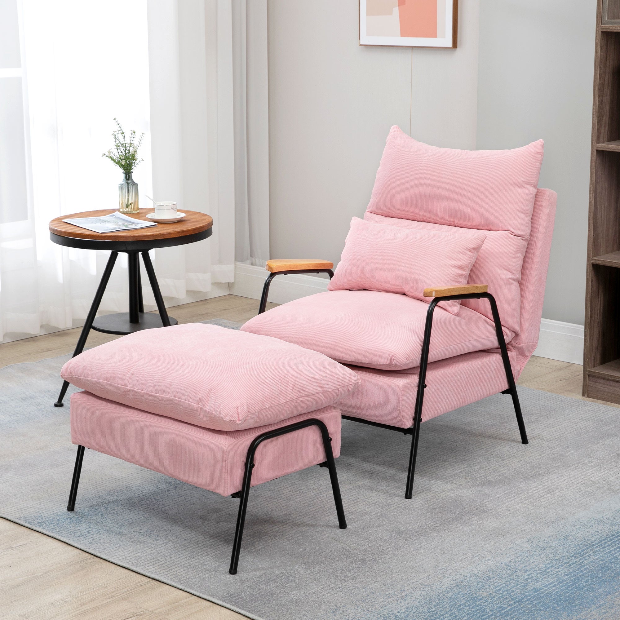 Wingback Chair with Footstool, Reclining, Pink