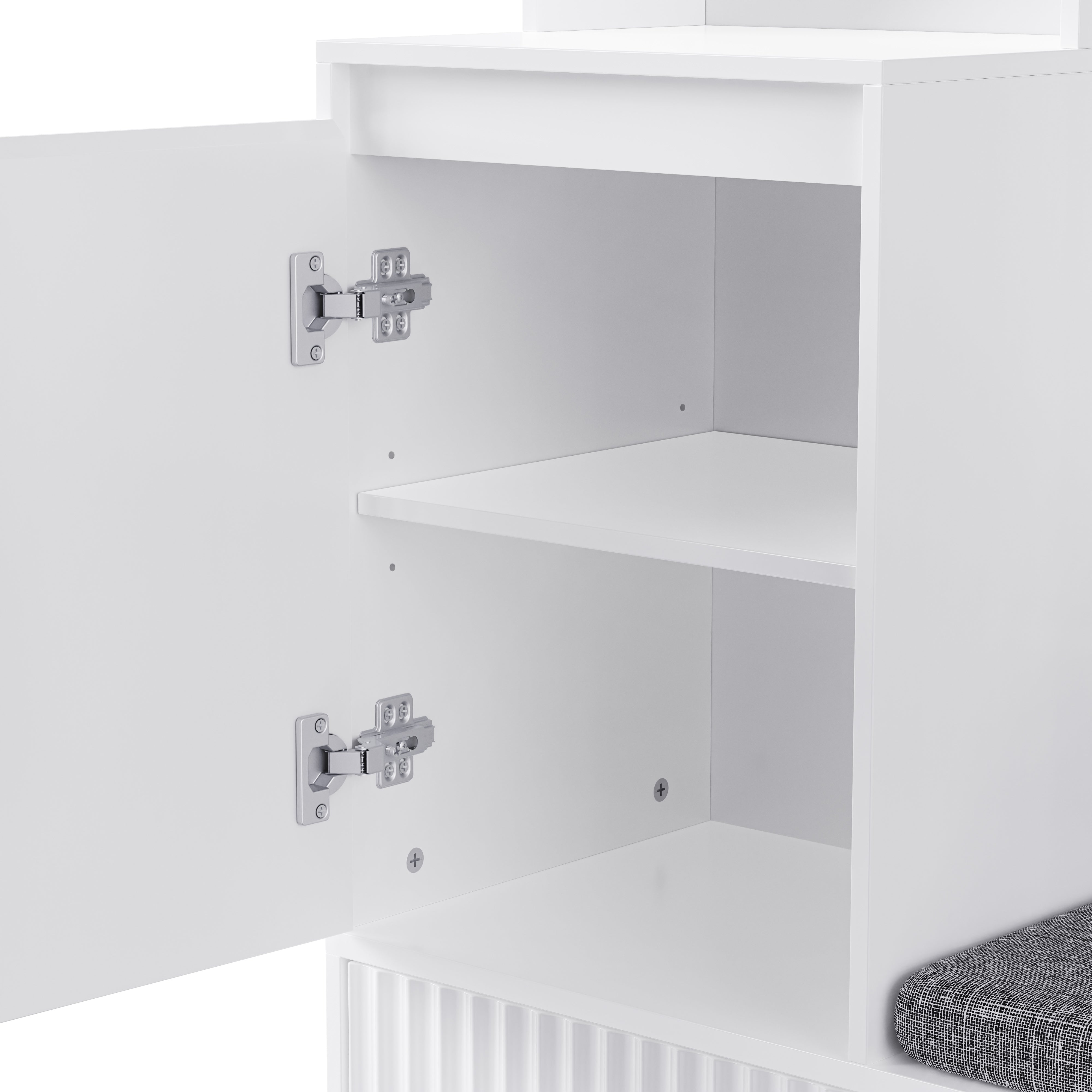 Wardrobe set, hallway with shoe bench, 4 coat hooks, two drawers and 1 door, white