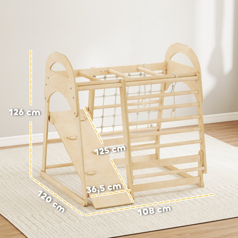 Indoor Climbing Frame 6-in-1 Slide Wall Net Ages 3-6 - Wood