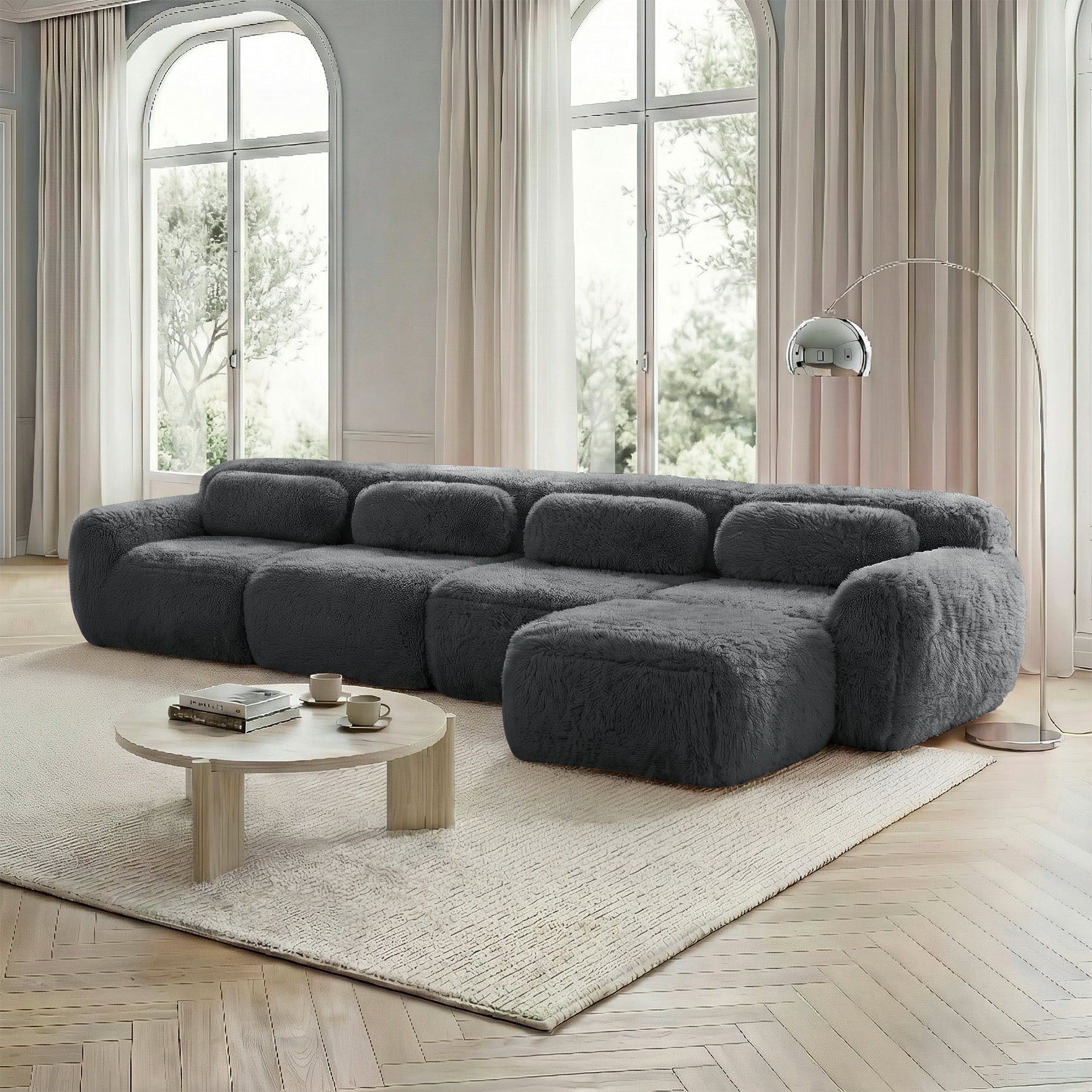 4-Seater L-Shaped Modular Sofa Chaise Lounge No Assembly Premium Plush Grey