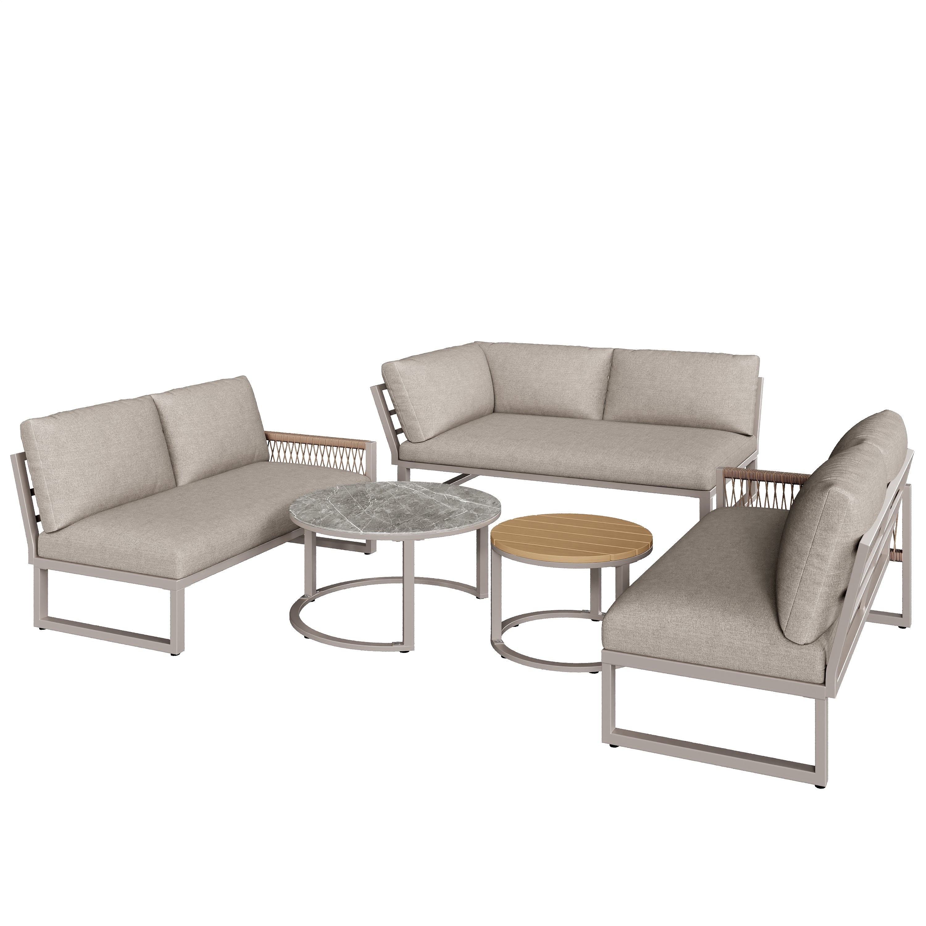 Garden Lounge Set Corner Sofa 6-7 Seater Galvanized Iron Frame - Beige