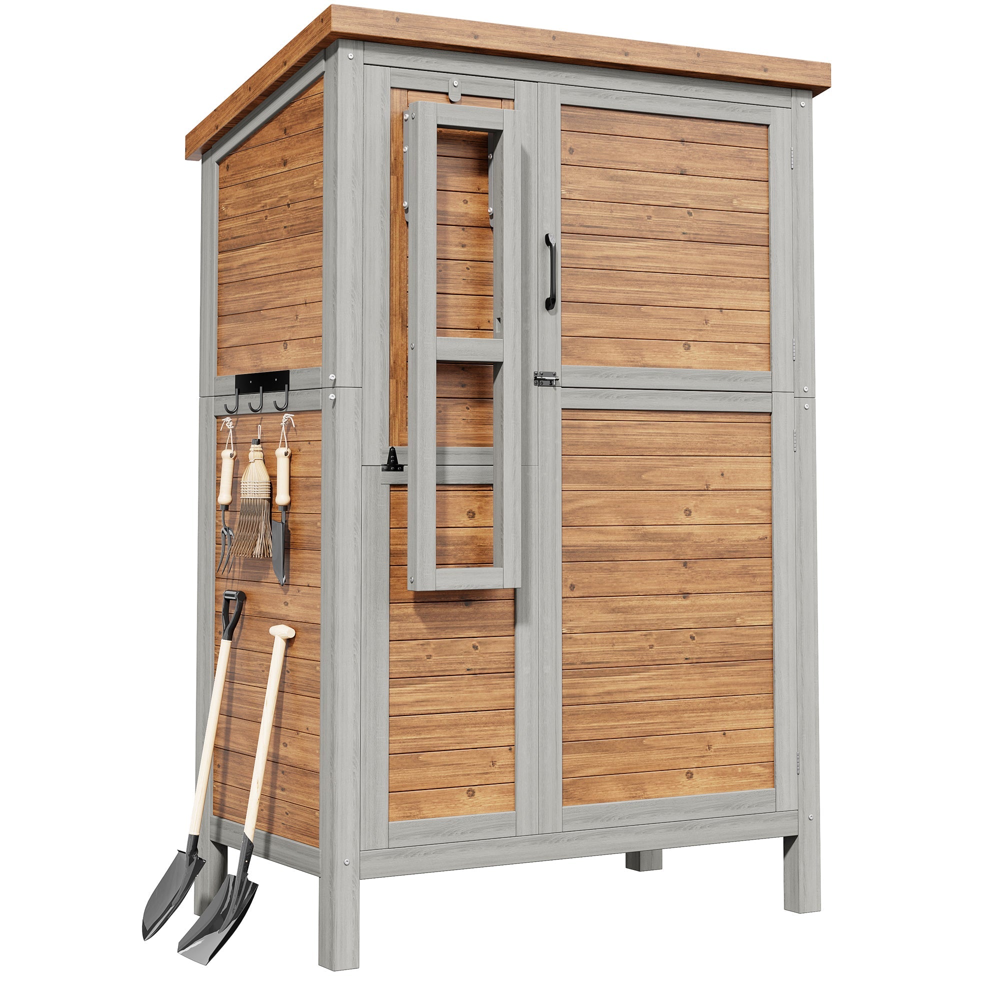 Outdoor Garden Cabinet with Fold-out Worktop and Adjustable Shelves, Fir Wood