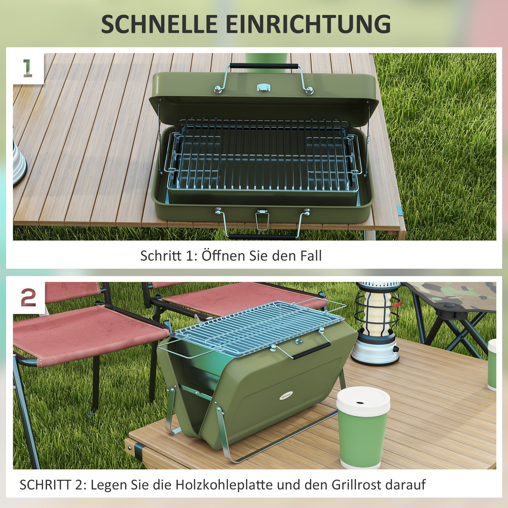 Tabletop Charcoal Grill with Charcoal Tray, Grill Grate, Handle - Stainless Steel, Green