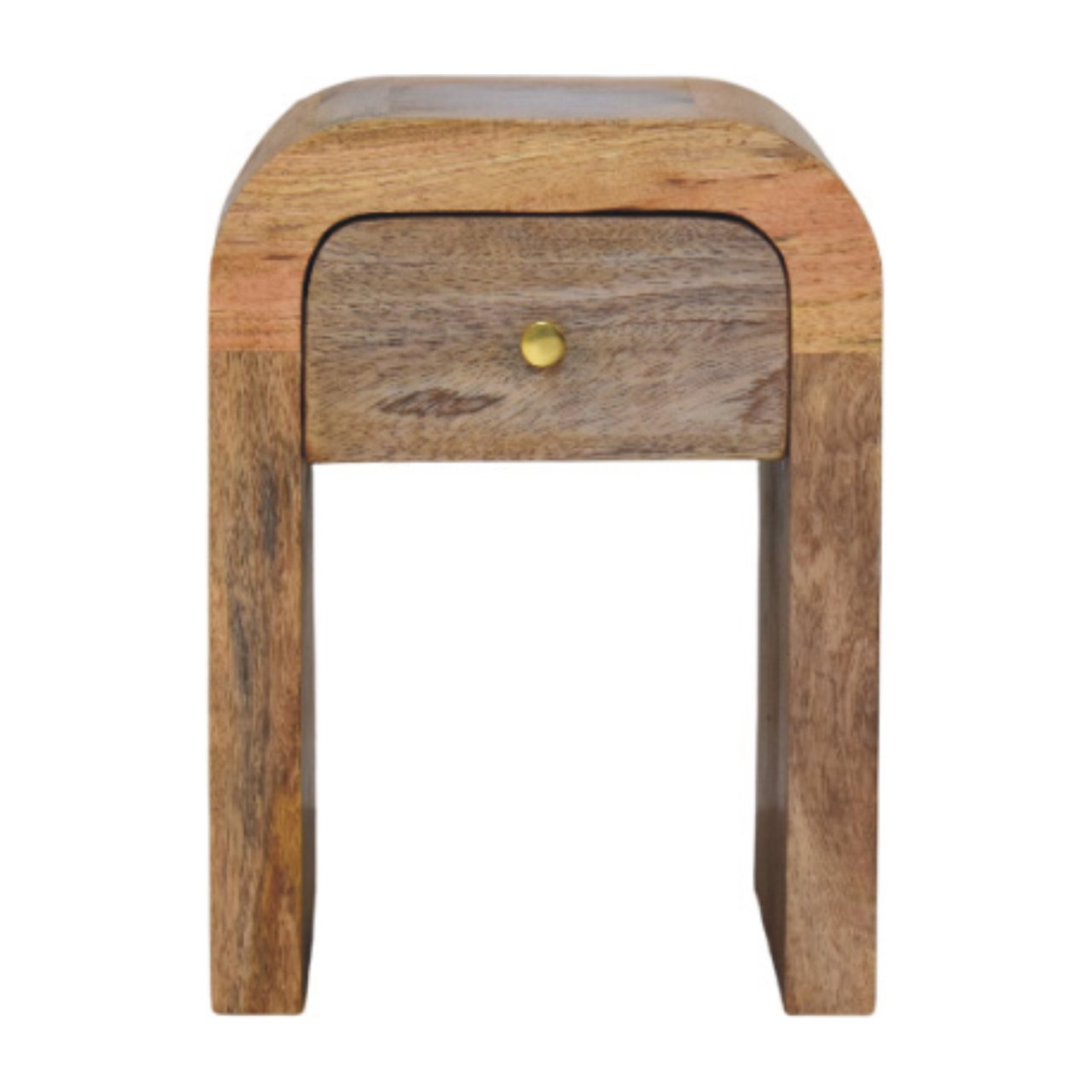 Solid Wood Mini Darcy Nightstand, Curved Edges 1 Drawer, Oak-ish Brown