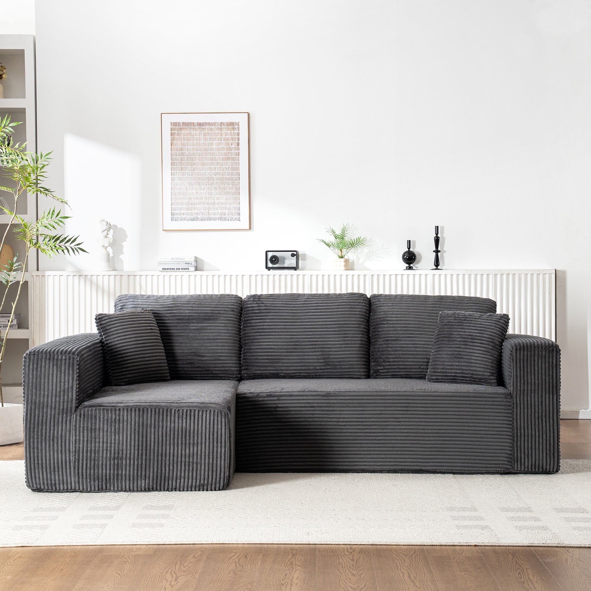 Modern Modular L-Shaped Cloud Sofa, Wide Armchair with Chaise Lounge and No Assembly, Core Fabric Material