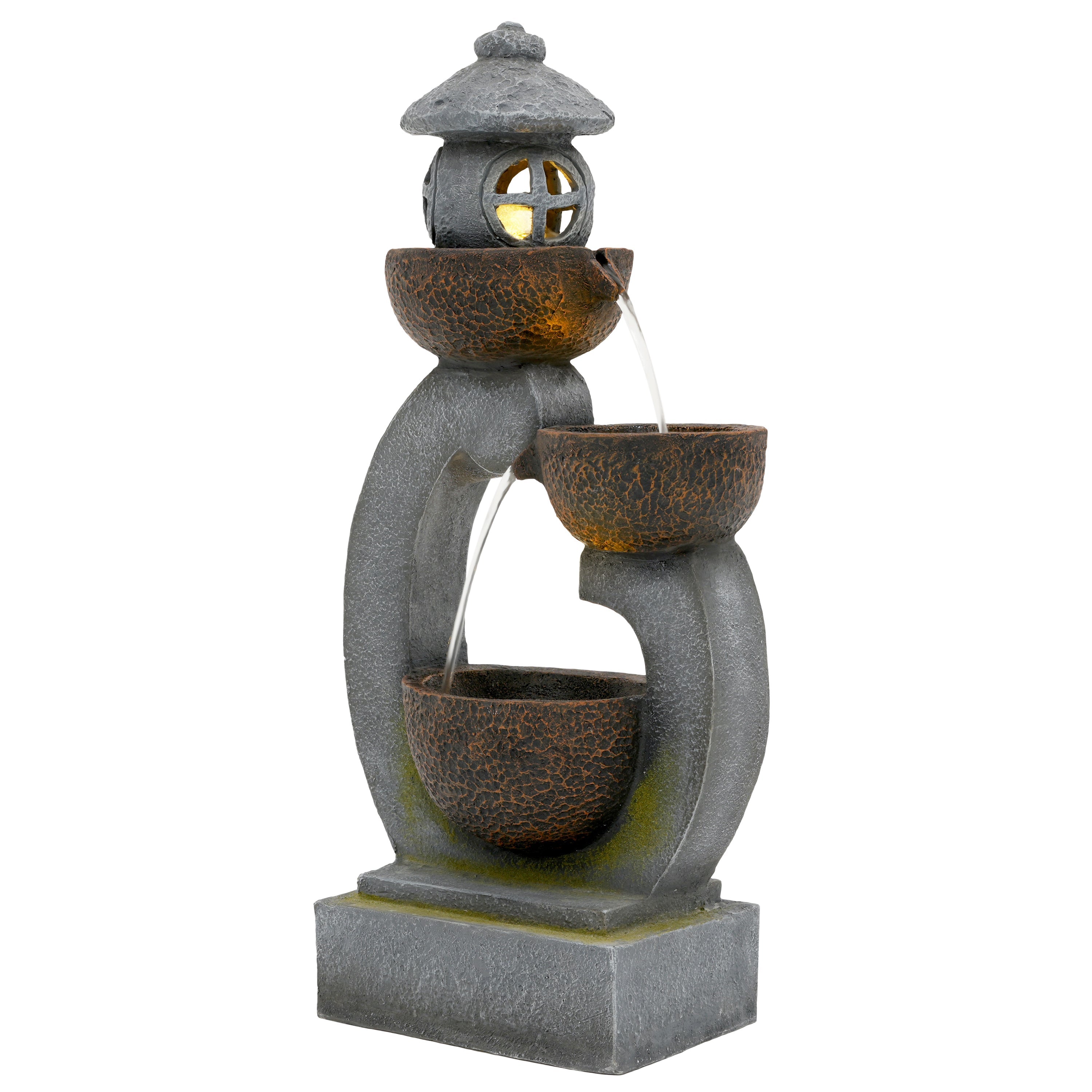 Japanese Garden Zen LED Outdoor Fountain, 95 cm with Tranquil Water Feature, Stone Grey