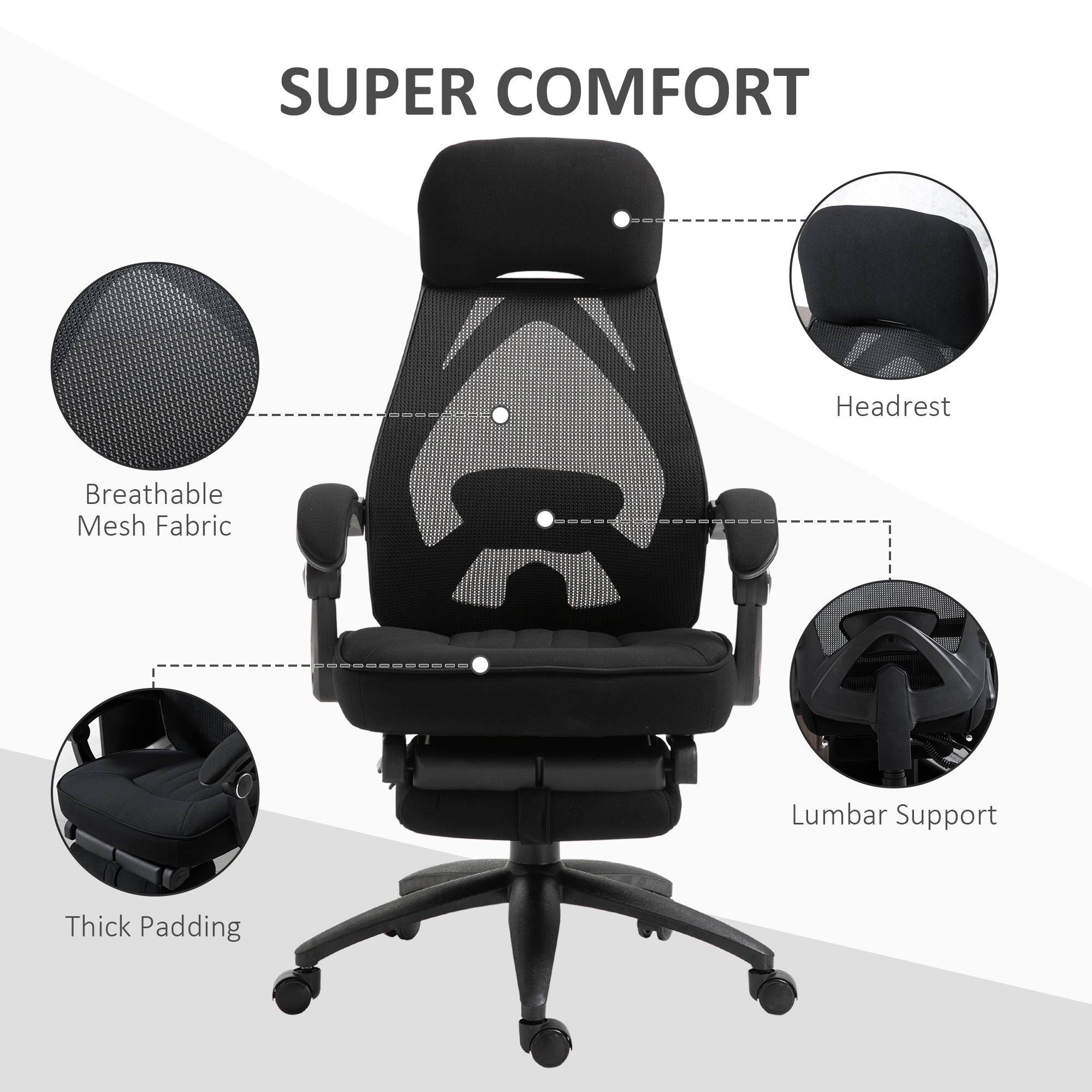 Office Chair, High Back Swivel Adjustable Height with Footrest, Black