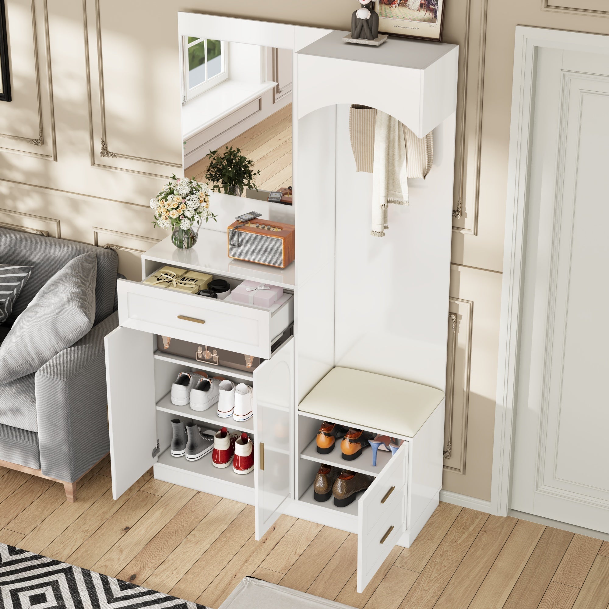 Compact Wardrobe Shoe Cabinet Entrance Storage with Mirror, Modern