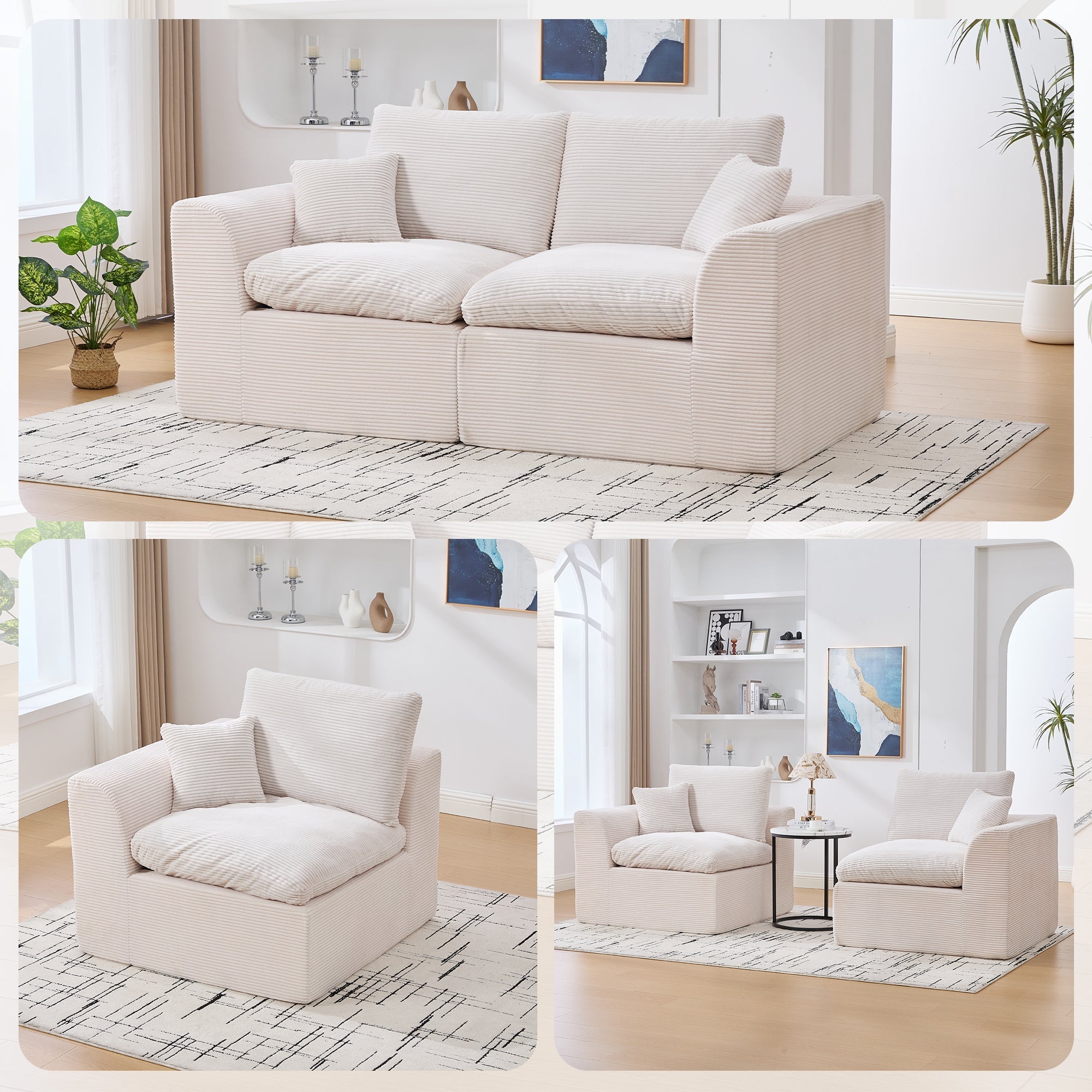 Sofa Two-Seater Modern Minimalist Nordic Style - Fabric