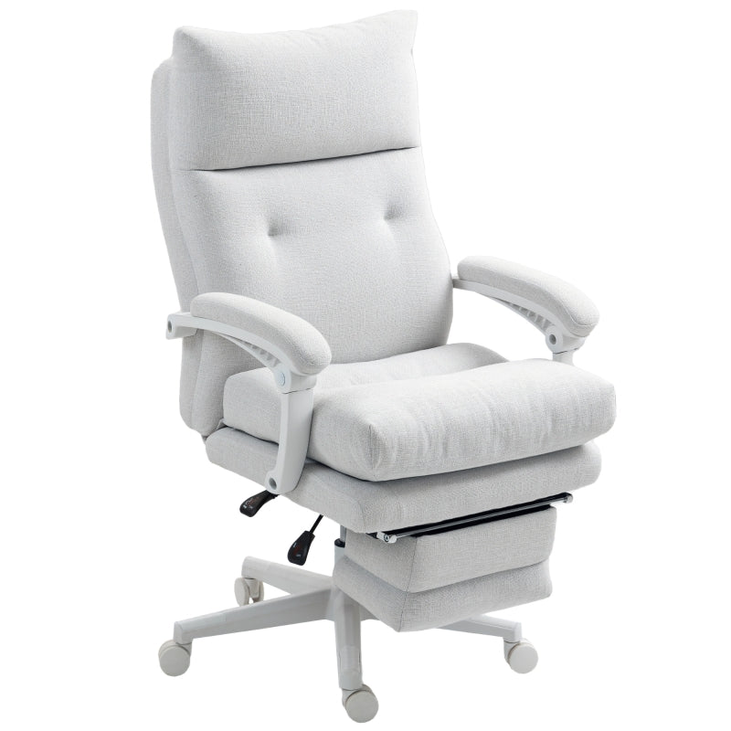 Bürostuhl, ergonomischer Schreibtischstuhl mit Lordosenstütze und Fußstütze, Cremeweiß