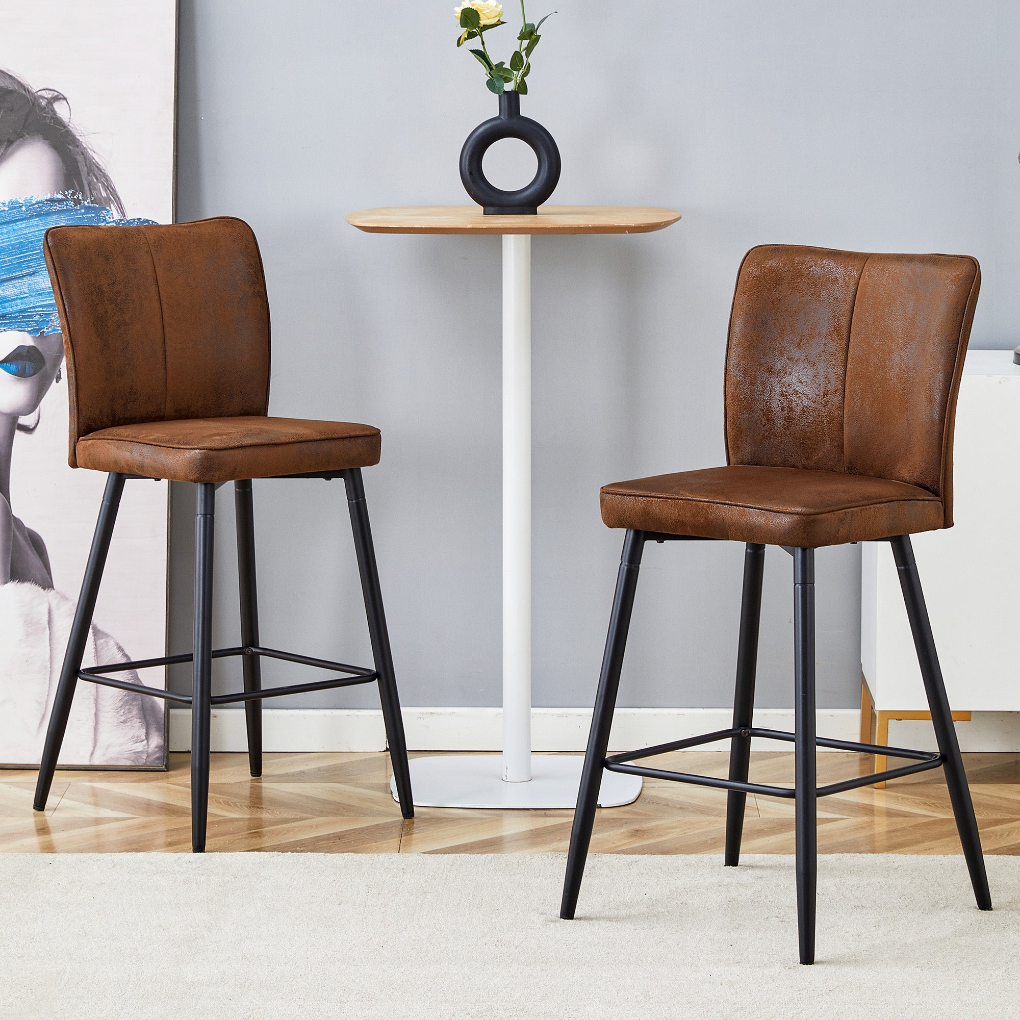 Bar Chair Set 101cm High 2-Piece - Brown Technology Fabric