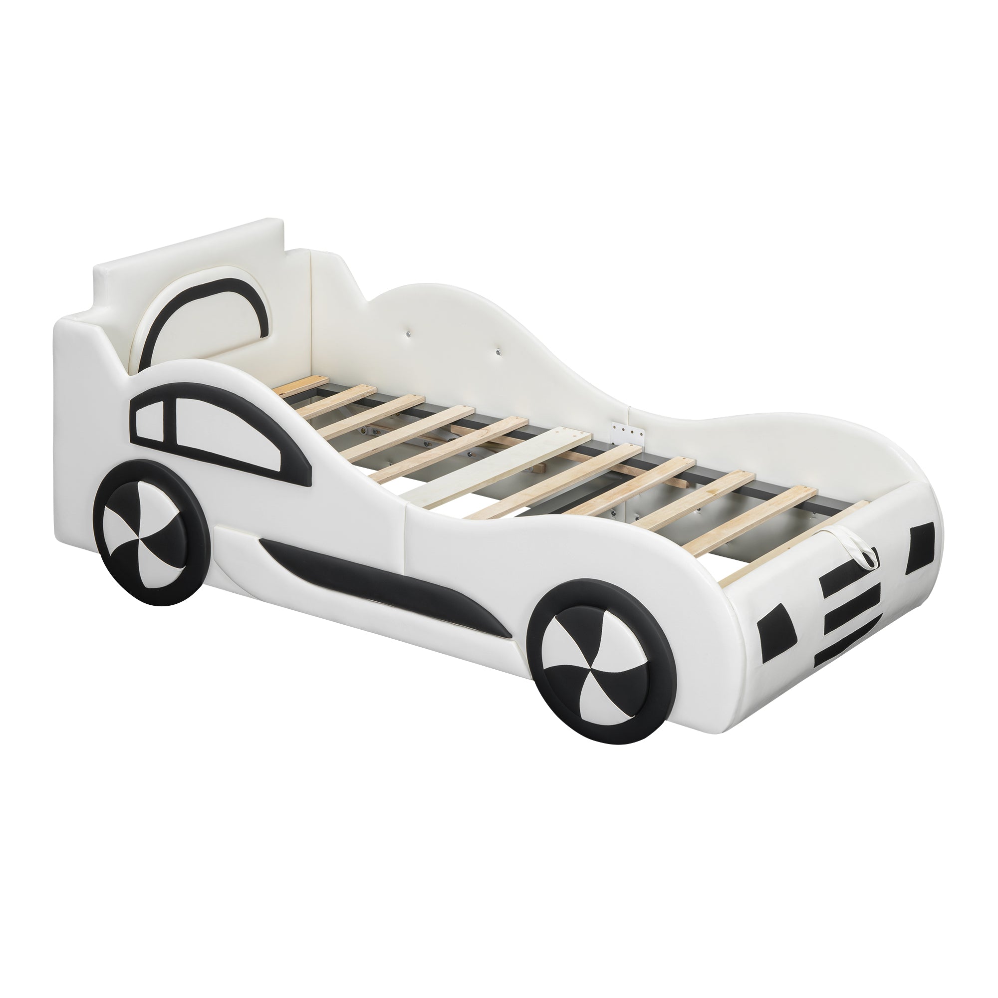 Car Bed, 90x200cm, Flat Bed with Slatted Base & Under-bed Storage, White